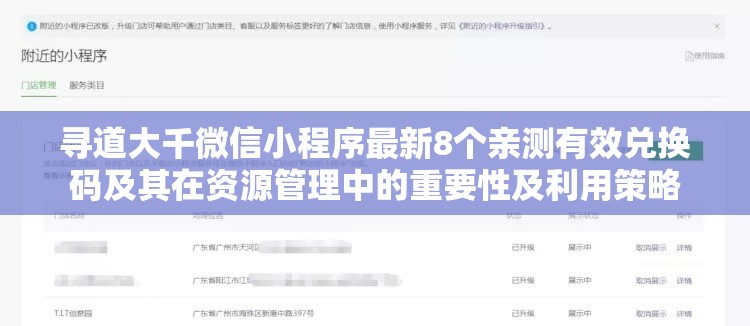 尋道大千微信小程序最新8個(gè)親測(cè)有效兌換碼及其在資源管理中的重要性及利用策略