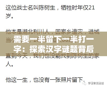 需要一半留下一半打一字：探索漢字謎題背后的智慧之謎