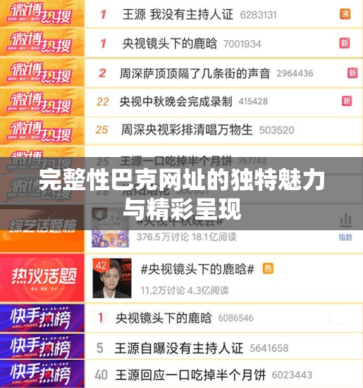 完整性巴克網(wǎng)址的獨(dú)特魅力與精彩呈現(xiàn)