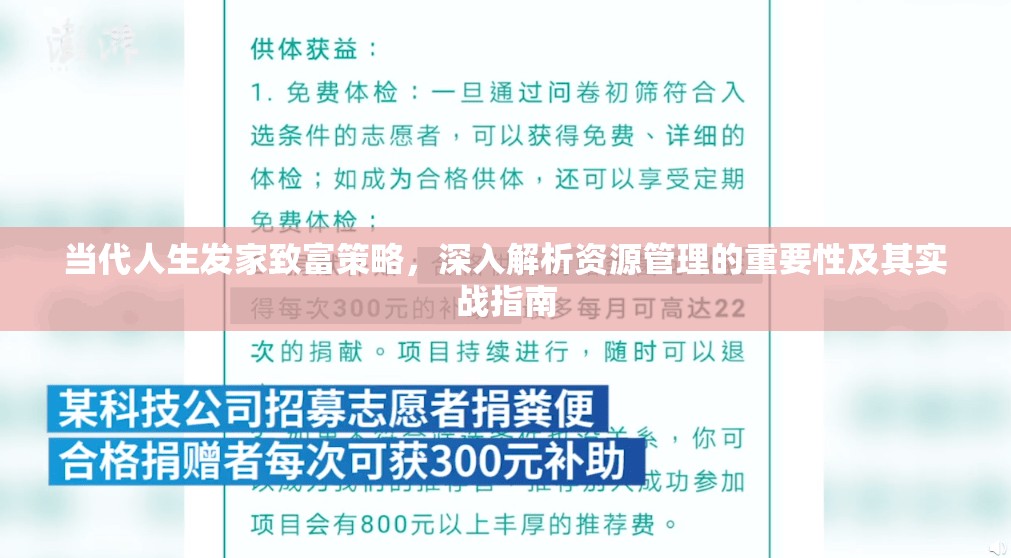 當代人生發(fā)家致富策略，深入解析資源管理的重要性及其實戰(zhàn)指南