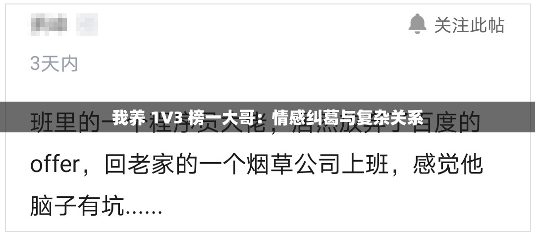 我養(yǎng) 1V3 榜一大哥：情感糾葛與復雜關(guān)系
