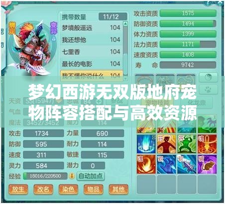 夢幻西游無雙版地府寵物陣容搭配與高效資源管理策略指南