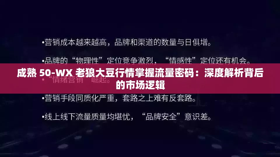 成熟 50-WX 老狼大豆行情掌握流量密碼：深度解析背后的市場邏輯