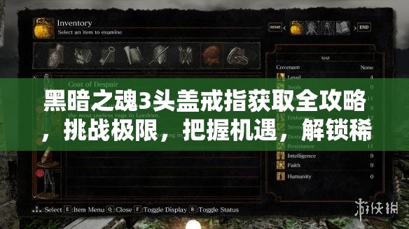 黑暗之魂3頭蓋戒指獲取全攻略，挑戰(zhàn)極限，把握機(jī)遇，解鎖稀有寶藏