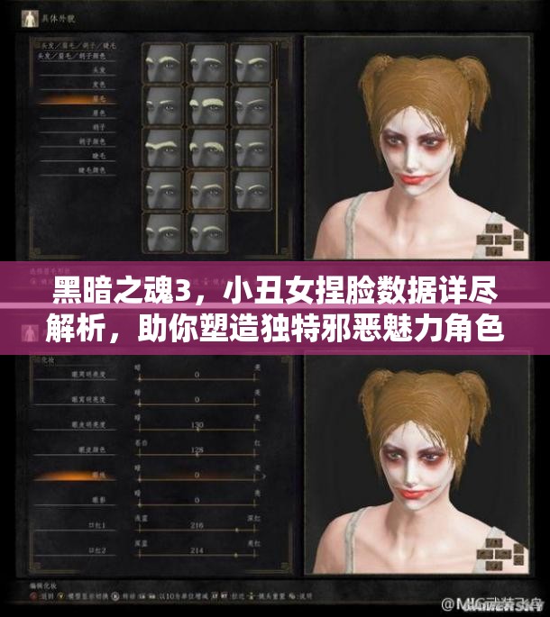 黑暗之魂3，小丑女捏臉數(shù)據(jù)詳盡解析，助你塑造獨特邪惡魅力角色