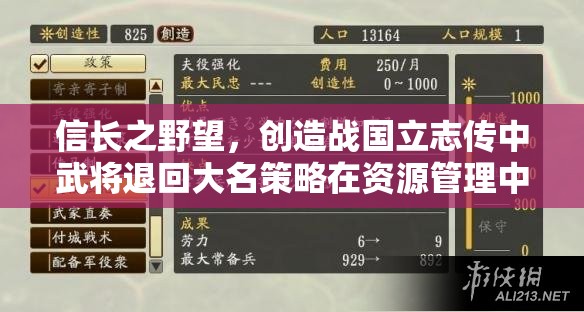 信長(zhǎng)之野望，創(chuàng)造戰(zhàn)國(guó)立志傳中武將退回大名策略在資源管理中的關(guān)鍵性運(yùn)用與技巧