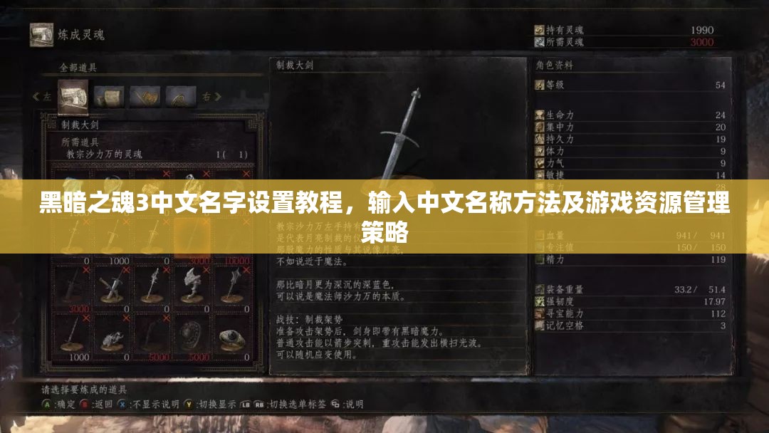 黑暗之魂3中文名字設(shè)置教程，輸入中文名稱方法及游戲資源管理策略