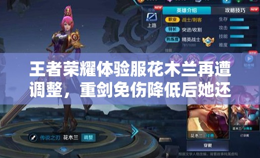 王者榮耀體驗(yàn)服花木蘭再遭調(diào)整，重劍免傷降低后她還能戰(zhàn)場稱雄嗎？