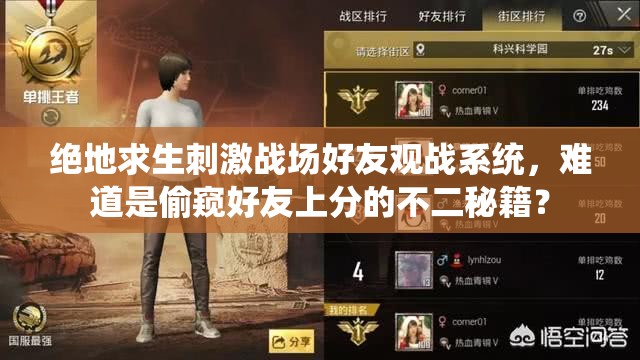 絕地求生刺激戰(zhàn)場好友觀戰(zhàn)系統(tǒng)，難道是偷窺好友上分的不二秘籍？