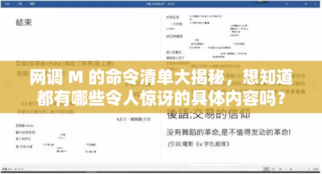 網(wǎng)調(diào) M 的命令清單大揭秘，想知道都有哪些令人驚訝的具體內(nèi)容嗎？