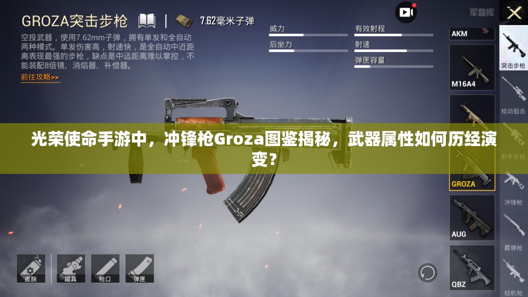 光榮使命手游中，沖鋒槍Groza圖鑒揭秘，武器屬性如何歷經(jīng)演變？