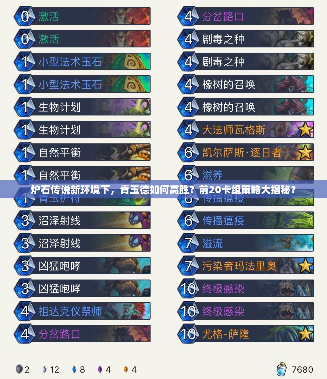 爐石傳說(shuō)新環(huán)境下，青玉德如何高勝？前20卡組策略大揭秘？