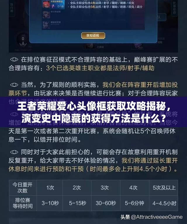 王者榮耀愛心頭像框獲取攻略揭秘，演變史中隱藏的獲得方法是什么？