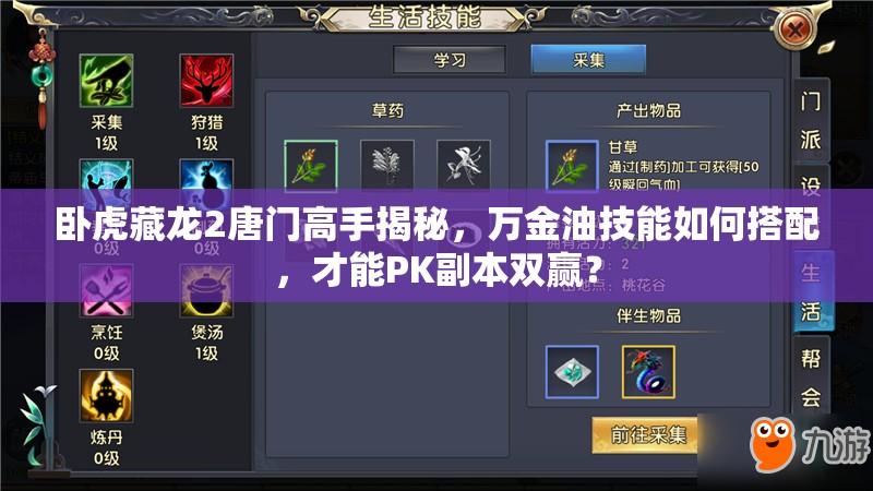 臥虎藏龍2唐門高手揭秘，萬金油技能如何搭配，才能PK副本雙贏？